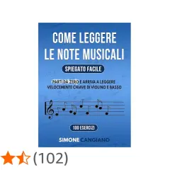 Spartito musicale con chiave di violino e note, per imparare a leggere la musica velocemente.