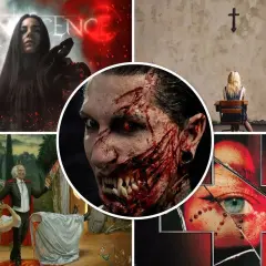 Collage di immagini horror: Evanescence, un volto insanguinato, una ragazza davanti a una croce, un dipinto surreale e un occhio in una croce. Recensioni di plastic.
