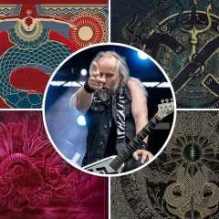 Un chitarrista con un'espressione intensa, circondato da grafiche oscure e misteriose. Un'atmosfera di **dark tranquillity** avvolge l'immagine.