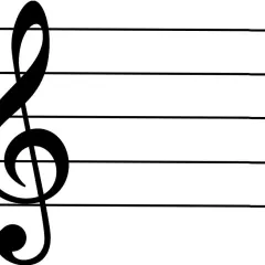 Chiave di violino nera su pentagramma bianco. La nota è posizionata sul pentagramma, pronta per la melodia.
