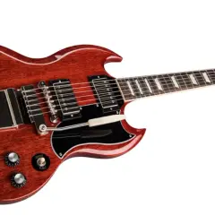 Chitarra Gibson SG rossa, un classico tra i modelli Gibson, con finitura lucida e dettagli neri.