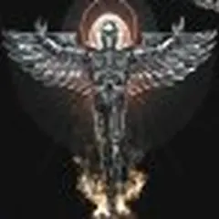 Un angelo metallico con ali spiegate, simbolo di vendetta, evoca l'energia di Judas Priest Angel of Retribution.