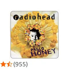 Copertina di "Pablo Honey" dei Radiohead, con un bambino al centro di un fiore giallo, circondato da palline colorate.