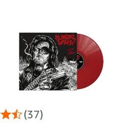 Vinile rosso di Municipal Waste, copertina con disegno di un uomo con benda sull'occhio e pistola, stile thrash metal.