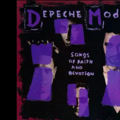Copertina album Depeche Mode "Songs of Faith and Devotion". Volti oscurati da blocchi viola.