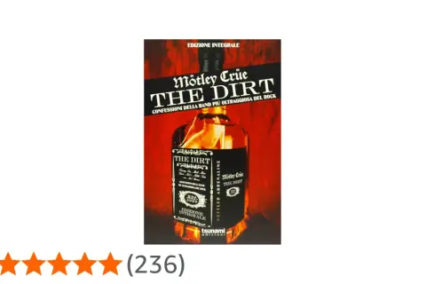 Copertina del film "The Dirt" dei Mötley Crüe, con una bottiglia di liquore e immagini della band.