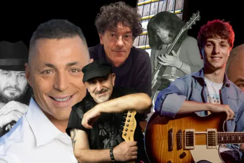 Volti di chitarristi italiani, tra cui si distingue il talento del miglior chitarrista italiano.
