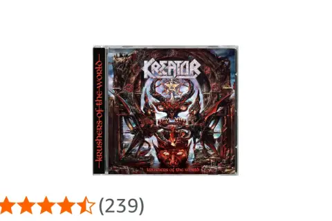 Copertina dell'album "Kreator - Krushers of the World" con un demone alato e simboli occulti.