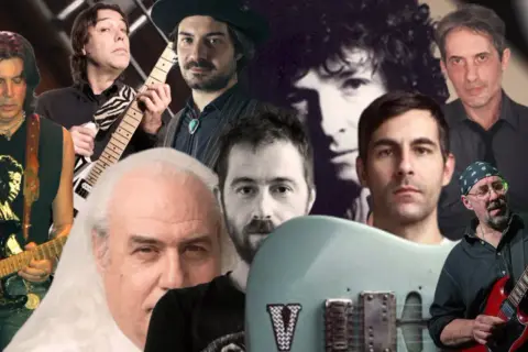 Rodolfo Maltese e altri chitarristi in un collage.