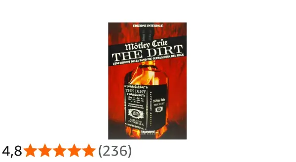 Copertina del film "The Dirt" dei Mötley Crüe, con una bottiglia di liquore e immagini della band.