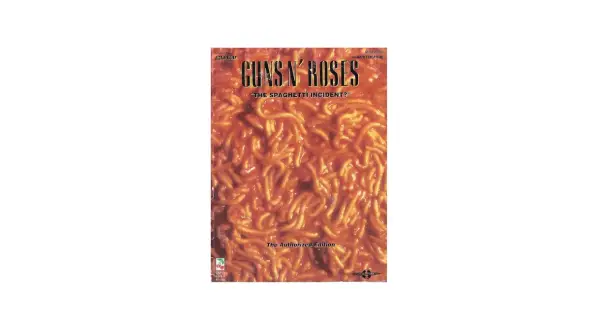 Copertina di "Guns N' Roses: The Spaghetti Incident?", con un primo piano di spaghetti al sugo. Edizione autorizzata per chitarra e voce.