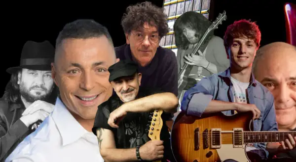 Volti di chitarristi italiani, tra cui si distingue il talento del miglior chitarrista italiano.