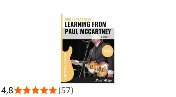 Copertina libro "Learning from Paul McCartney", con foto del musicista che suona il suo iconico paul mccartney bass.