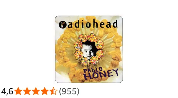 Copertina di "Pablo Honey" dei Radiohead, con un bambino al centro di un fiore giallo, circondato da palline colorate.