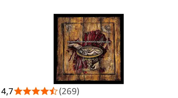 Copertina di "Machina/The Machines of God" dei The Smashing Pumpkins: un'opera d'arte inquietante con una figura umana in un piatto dorato.