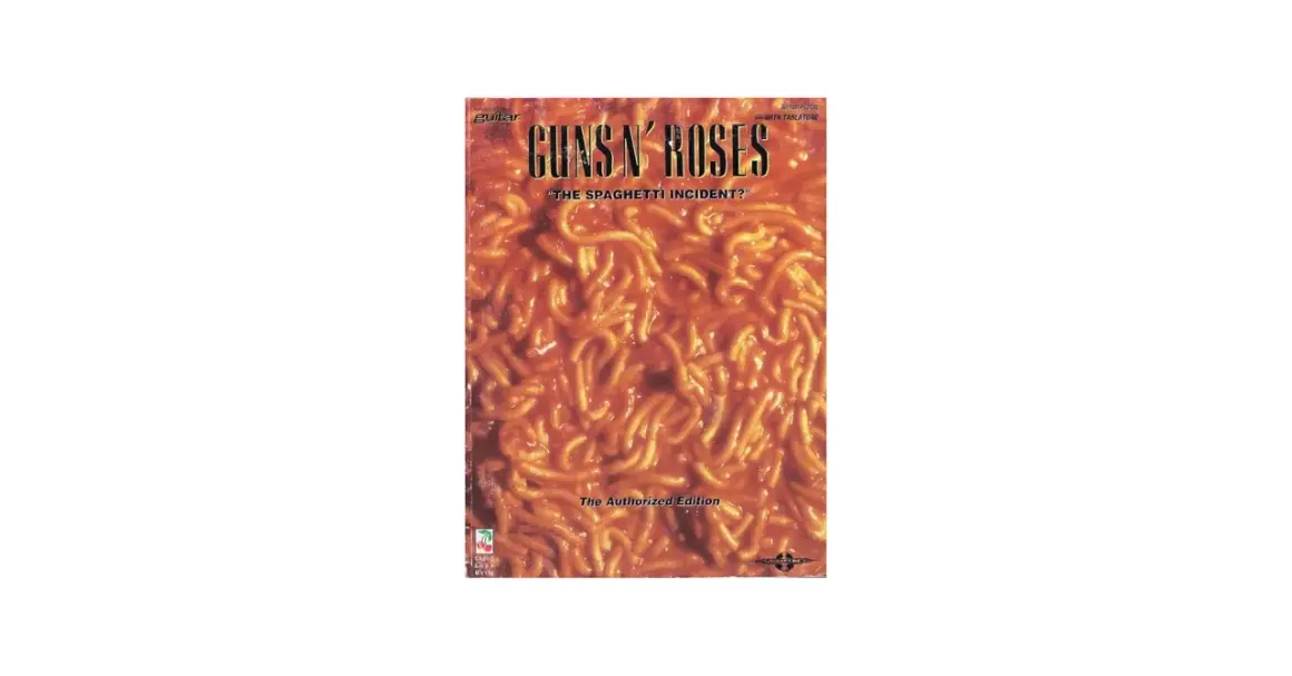 Copertina di "Guns N' Roses: The Spaghetti Incident?", con un primo piano di spaghetti al sugo. Edizione autorizzata per chitarra e voce.