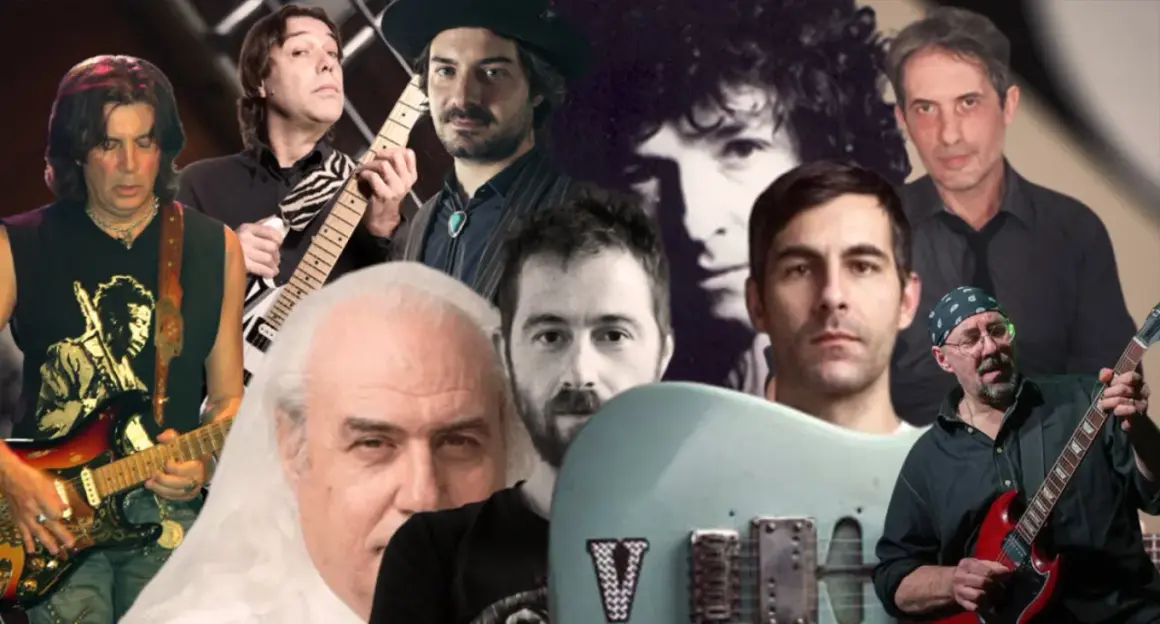 Rodolfo Maltese e altri chitarristi in un collage.