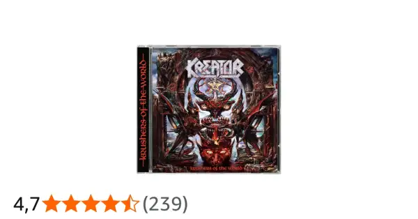 Copertina dell'album "Kreator - Krushers of the World" con un demone alato e simboli occulti.
